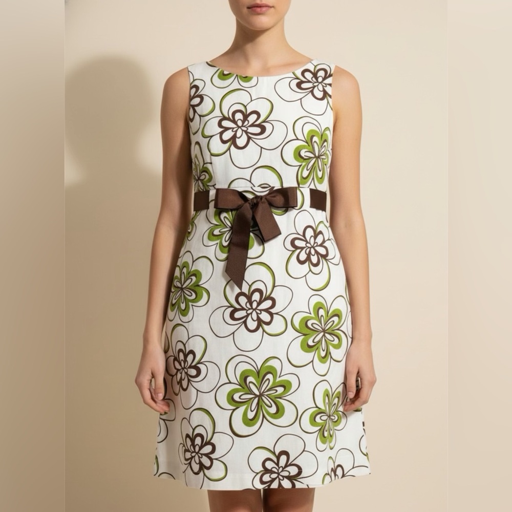 Jessica Howard Floral Sleeveless Dress with Brown Bow at Waist Size 6